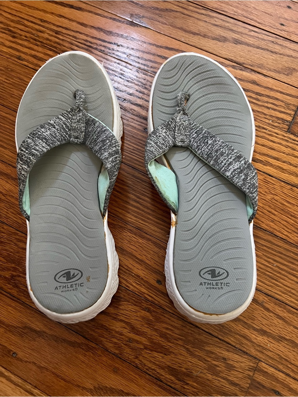 Athletic Works Women's Gray Knit-Strap Comfort Sandals with Mint Accents